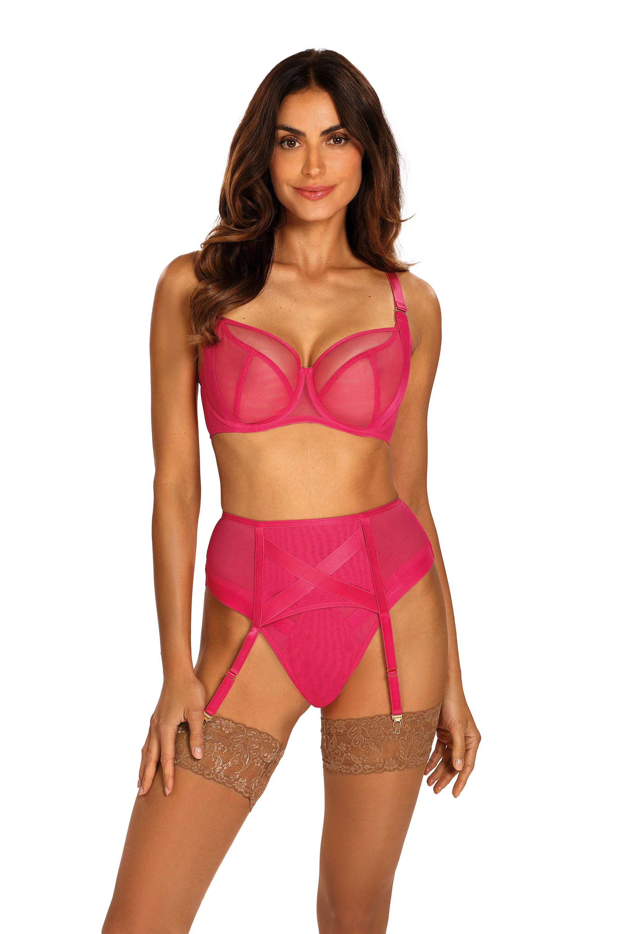 pink lace garter belt Crazy in Love Warm Pink Suspender belt main image 0